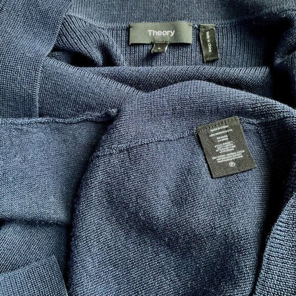 Theory Sweater Cardigan Merino Wool No Close Drape Front Winxie F Navy (L) - Picture 5 of 6